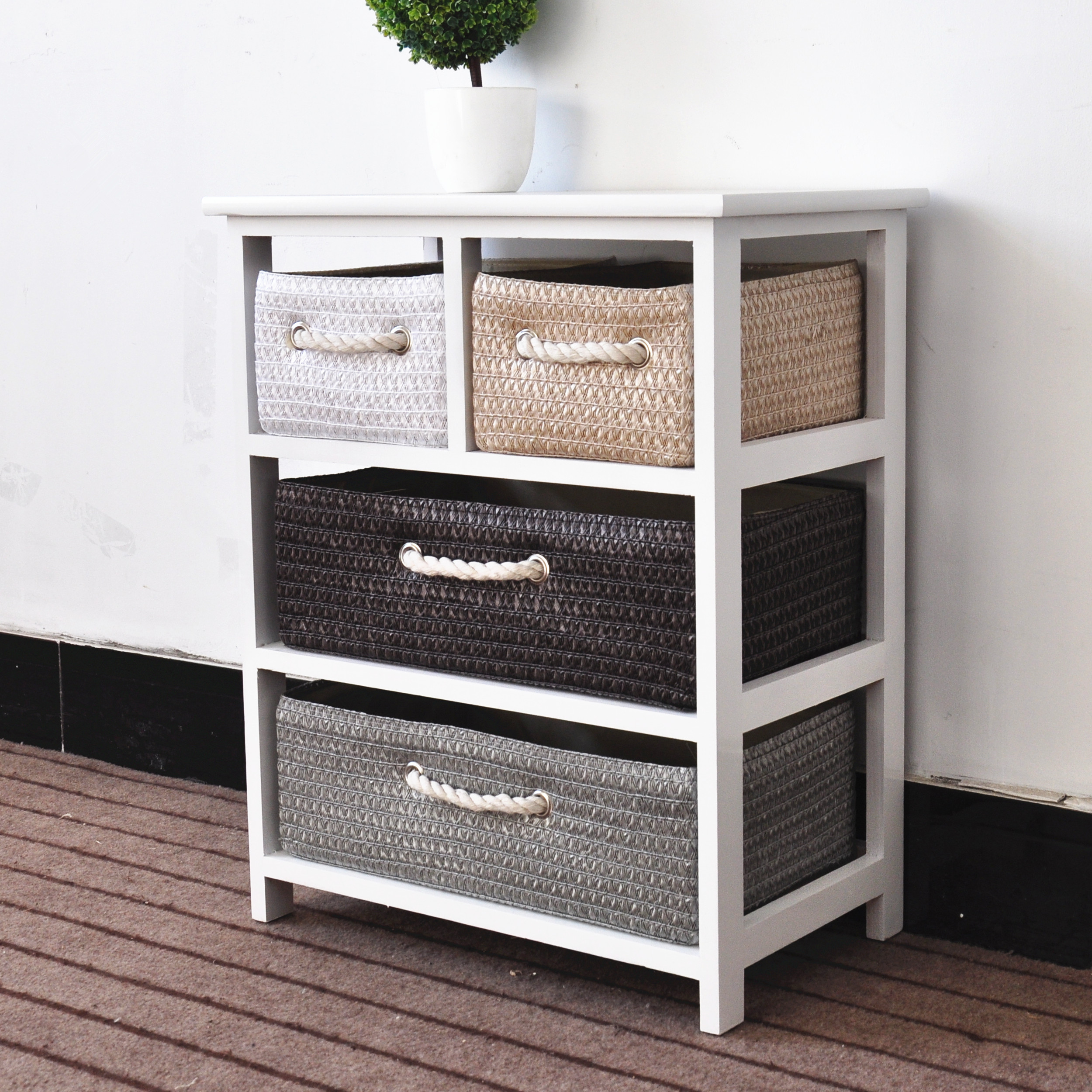 韩式田园实木白色藤编床头柜简易抽屉式卧室收纳小柜子储物整理柜