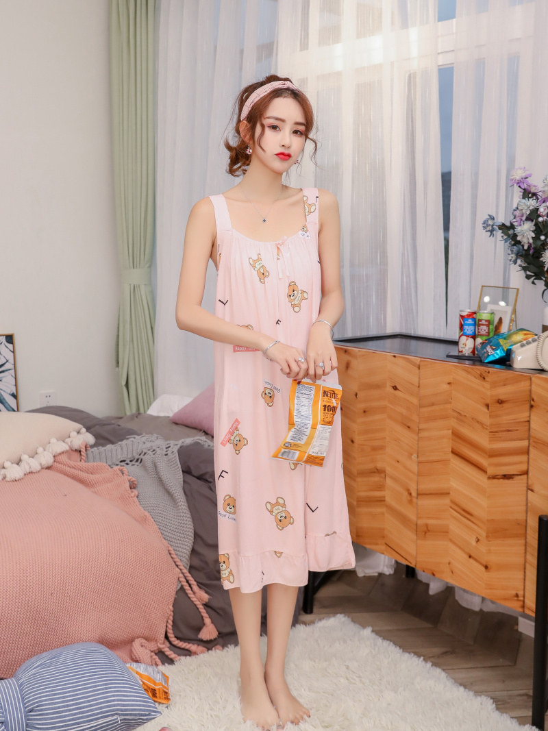鱼篓(fish basket)睡裙565001732683 睡衣夏季女士人造绵绸宽肩吊带