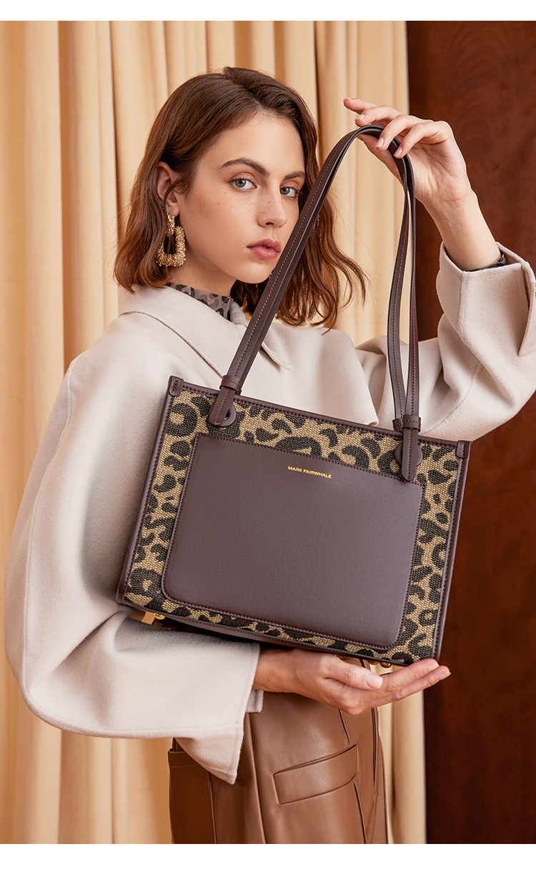 马克华菲2022女包豹纹拼接托特包大包包手提包大容量单肩包【价格