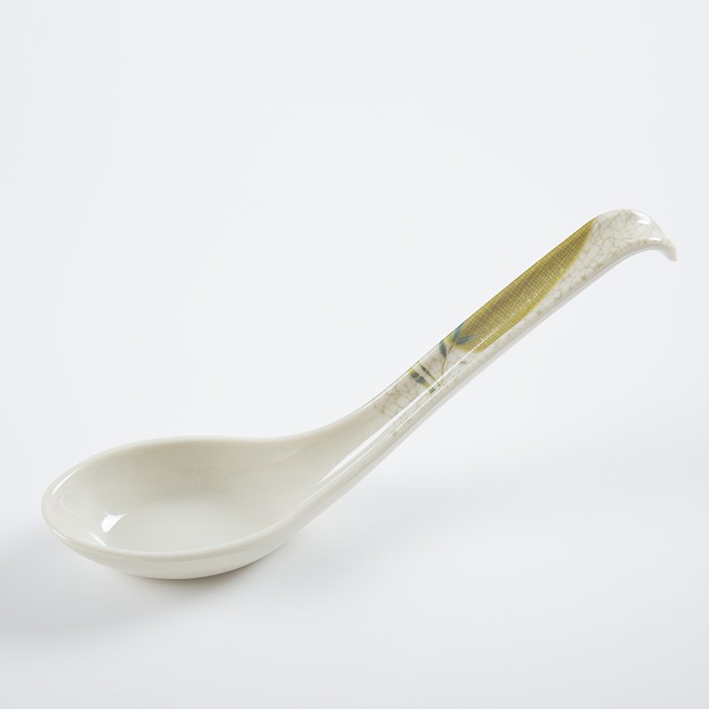 仿瓷密胺勺子儿童粥勺拉面勾勺馄饨汤勺长柄火锅调羹塑料商用白色勾勺