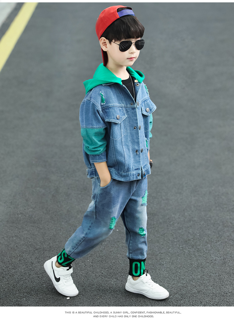 童装春装男童牛仔套装2020新款洋气儿童春秋两件套中大童帅气
