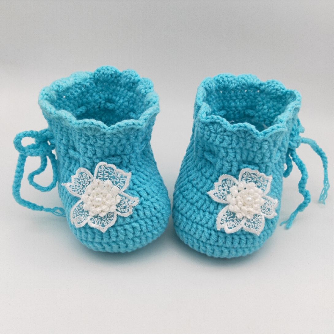 纯手工编织新生婴儿套脚包脚连脚棉裤保暖鞋手钩宝宝毛线鞋冬季款