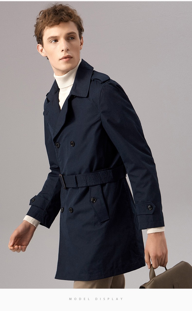 商场同款哈吉斯hazzys秋季新款棉风衣男时尚简约英伦风衣外套藏青色nv