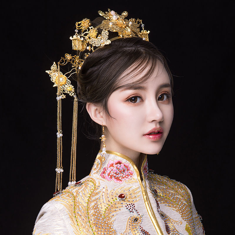 秀禾服头饰简单大方凤冠皇后大气新娘结婚长流苏2021年新款皇冠模特