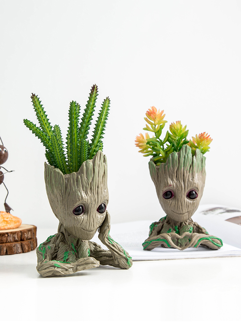 创意萌趣小树人格鲁特手办花盆多肉盆栽桌面装饰可爱摆件 组合5