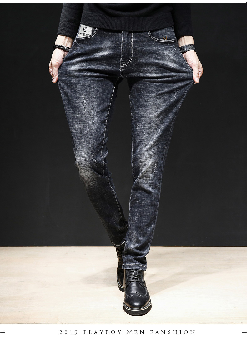 花花公子牛仔裤男春季宽松直筒男裤弹力修身休闲潮流男士裤子韩版小脚
