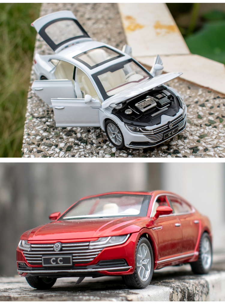 大众cc模型1:32合金车灯光可开门车摆件玩具车回力合金汽车 白色 大众