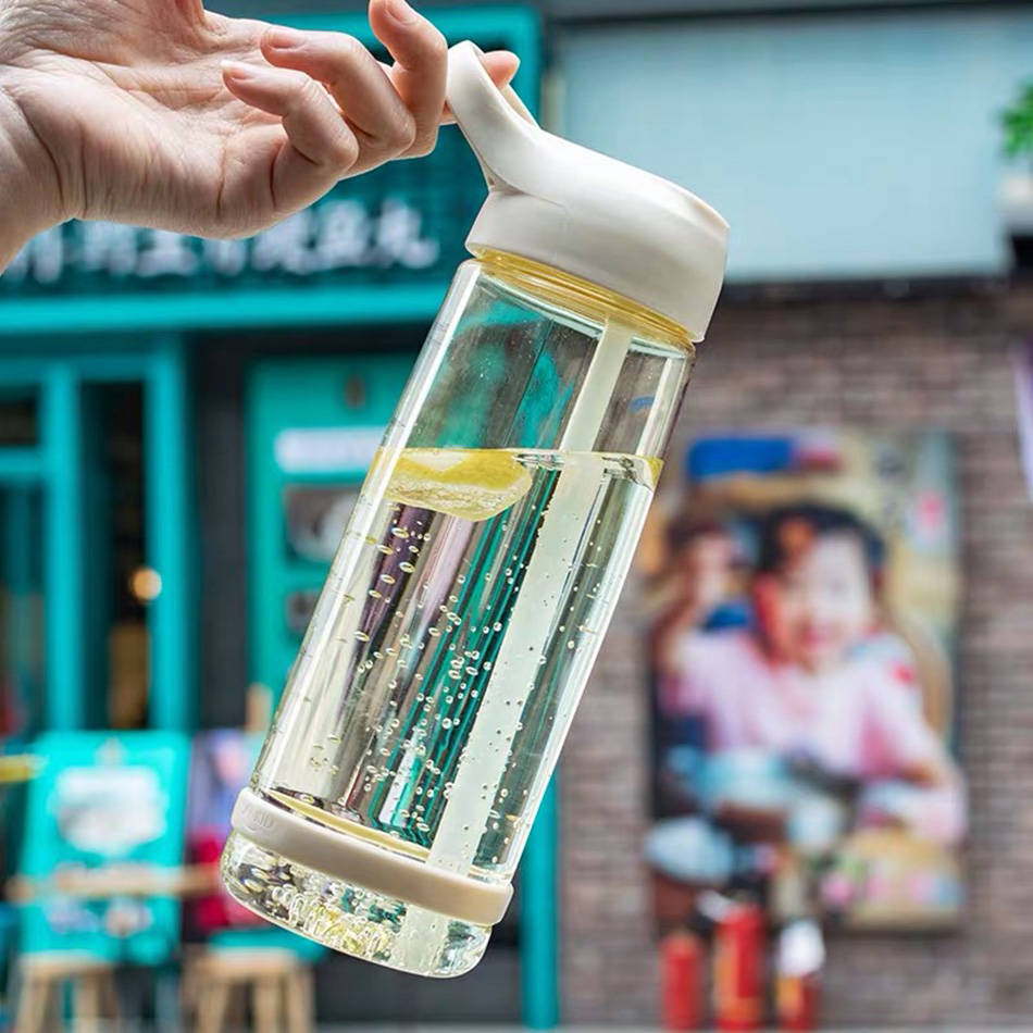 运动塑料太空吸管杯子 潮流网红可爱水杯男女学生防摔军训 咖色550ml