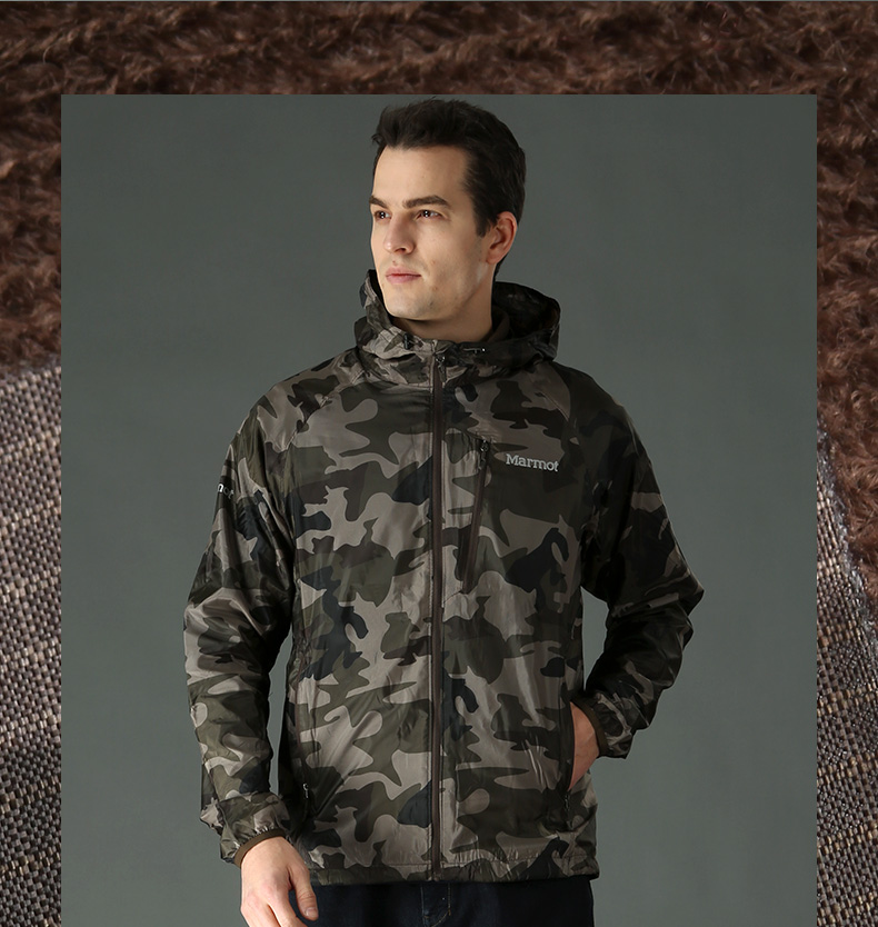 marmot/土拨鼠运动户外男士迷彩带帽神衣