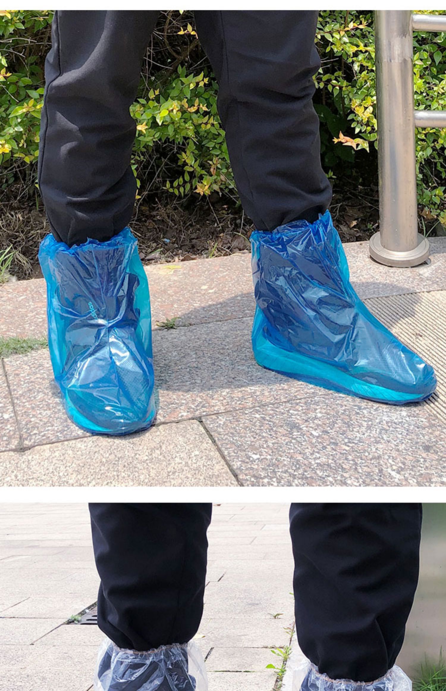 一次性鞋套防水防滑雨天加厚中筒塑料脚套靴套户外漂流耐磨鞋套 三维