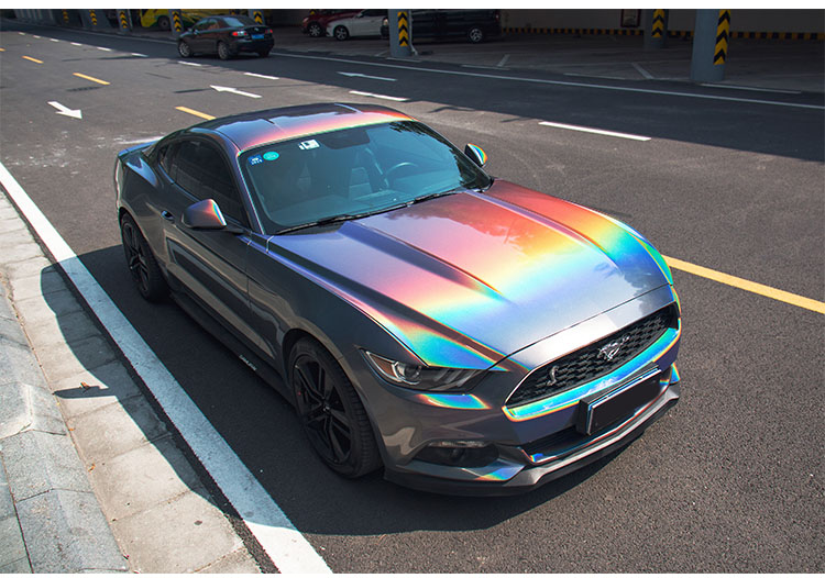 汽车改色膜七彩镭射黑白银炫彩灰珠光闪点变色电镀膜全车身贴膜