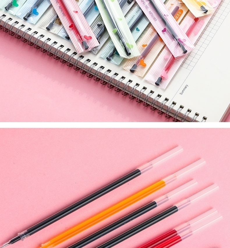 晨光mg彩色中性笔笔芯038mm替芯全针管红黄橙绿黑棕纯蓝粉红草绿紫