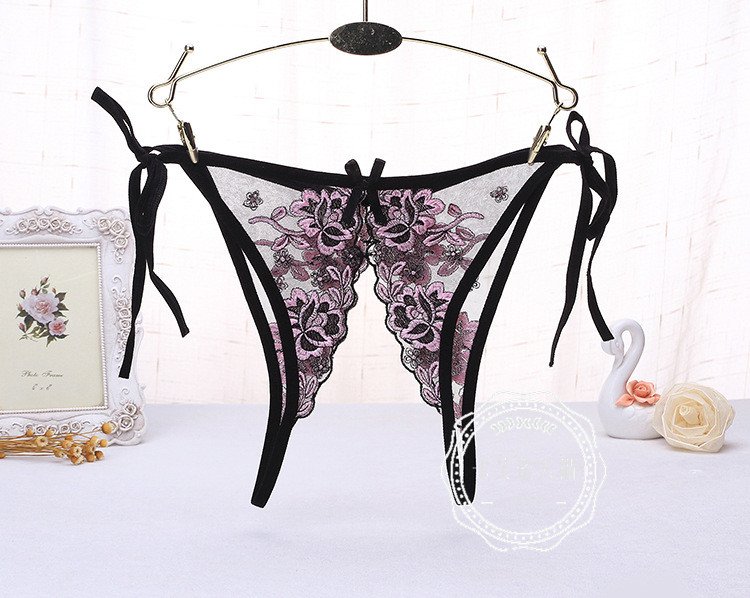 系带丁字裤大码内裤女性惑胖mm开裆透明网纱刺绣低腰t卓思哲