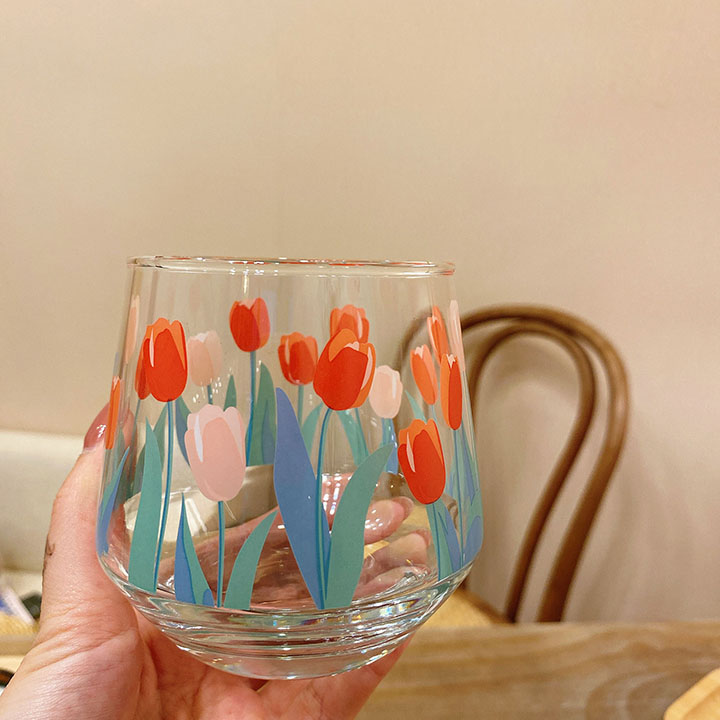 ins杯小清新郁金香玻璃杯冰咖啡杯果汁杯可乐奶茶杯子沙拉碗 郁金香矮