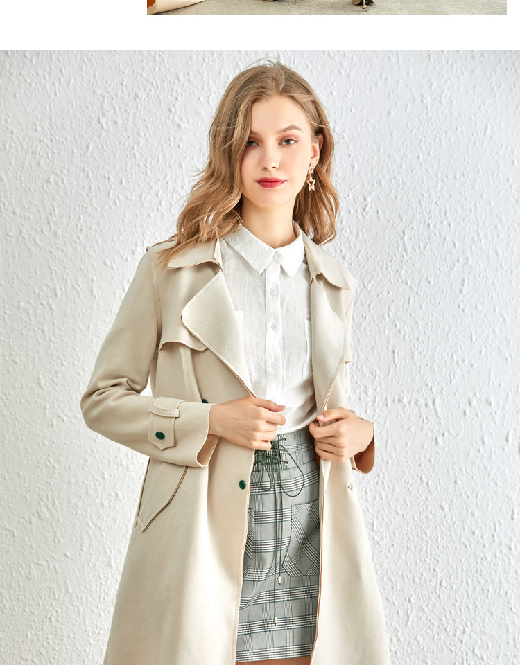美丽衣橱双排扣风衣外套女2019秋新款气质淑女韩版宽松显瘦大衣