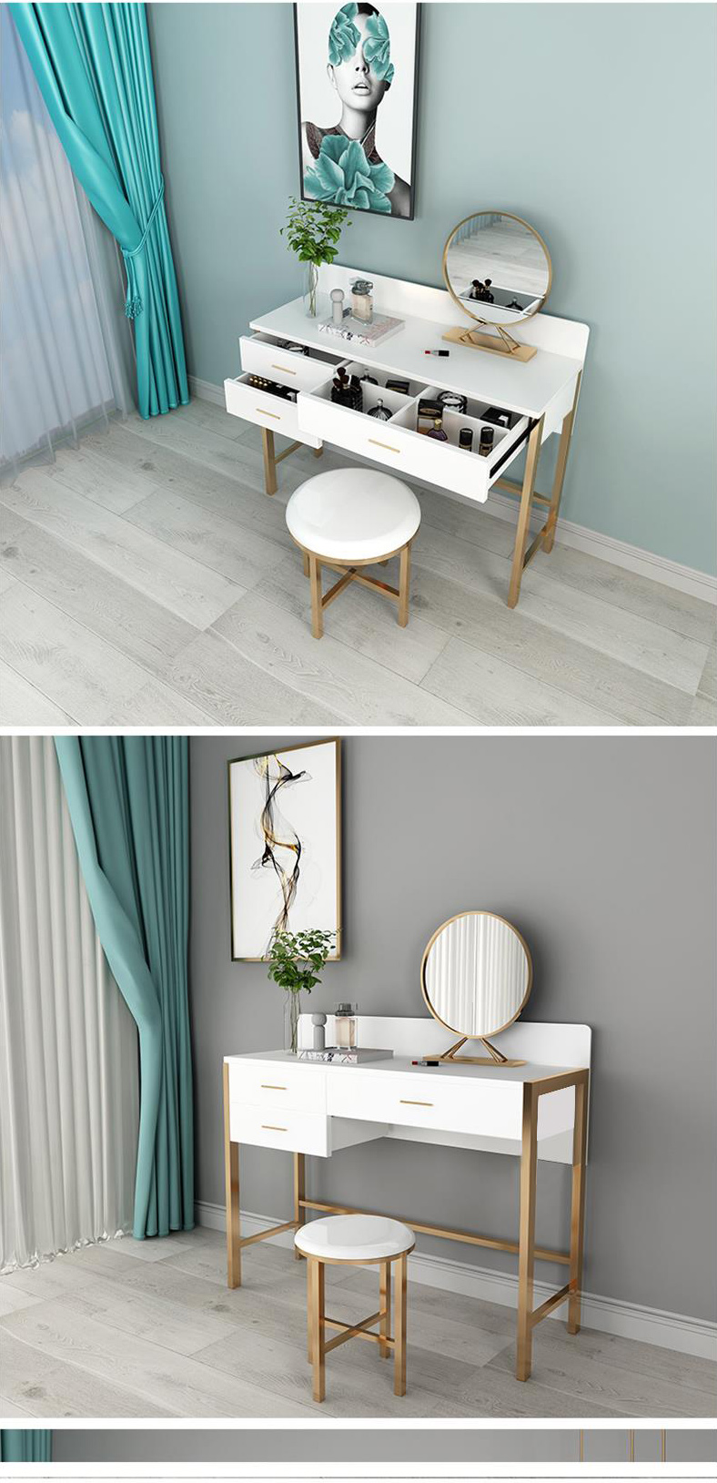北欧风梳妆台简约现代小户型卧室轻奢梳妆台网红ins化妆桌化妆台