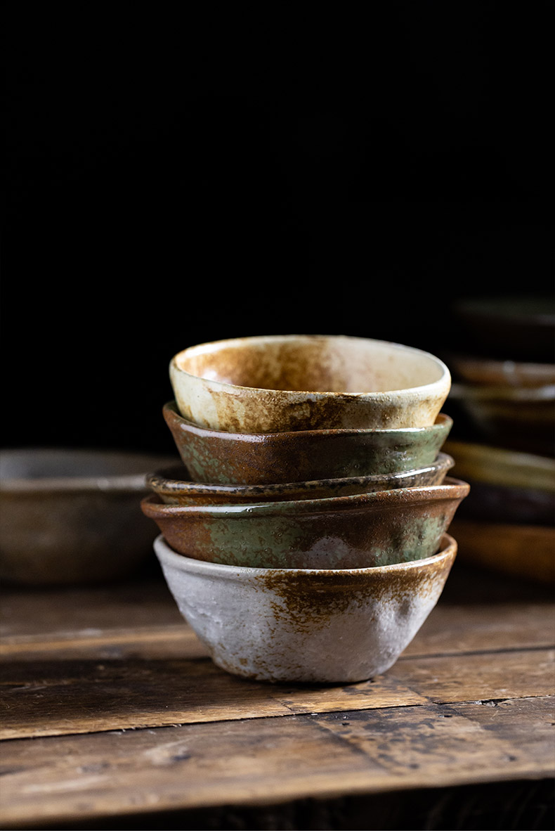 日式复古粗陶碗盘景德镇窑变家用餐具手工创意菜盘单个彩色饭碗