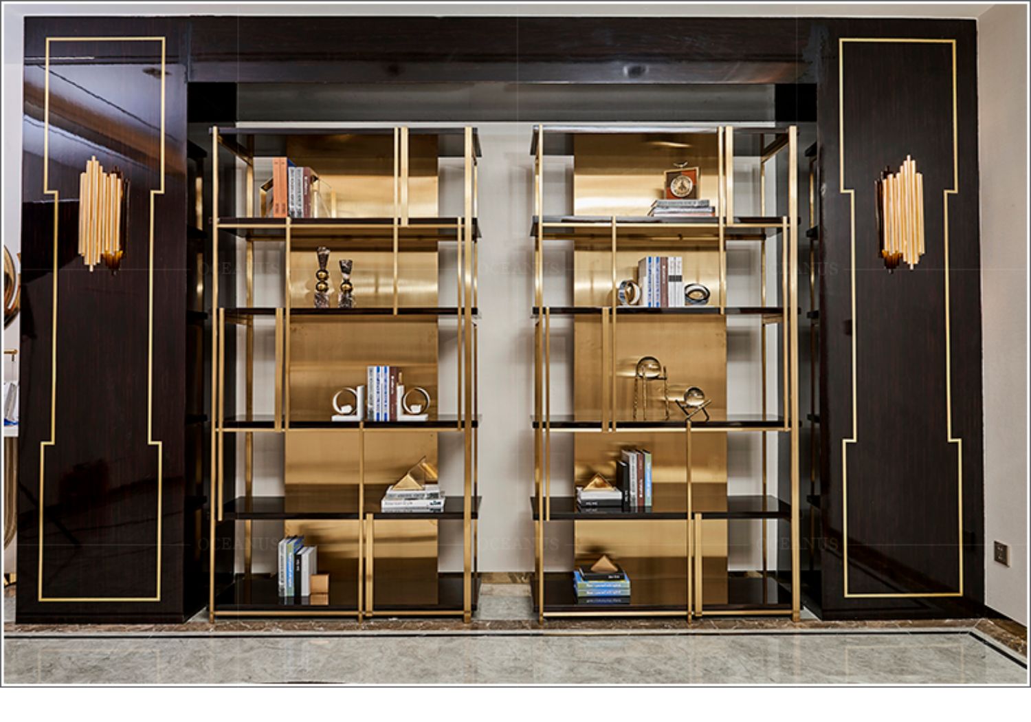 北欧轻奢不锈钢书架闪电客现代搁板置物架落地多层展架靠墙办公室书柜