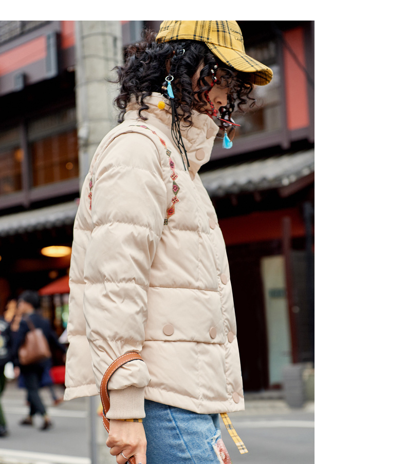 超级新品 裂帛短款羽绒服女士2019冬季新款刺绣白鸭绒高领宽松时尚