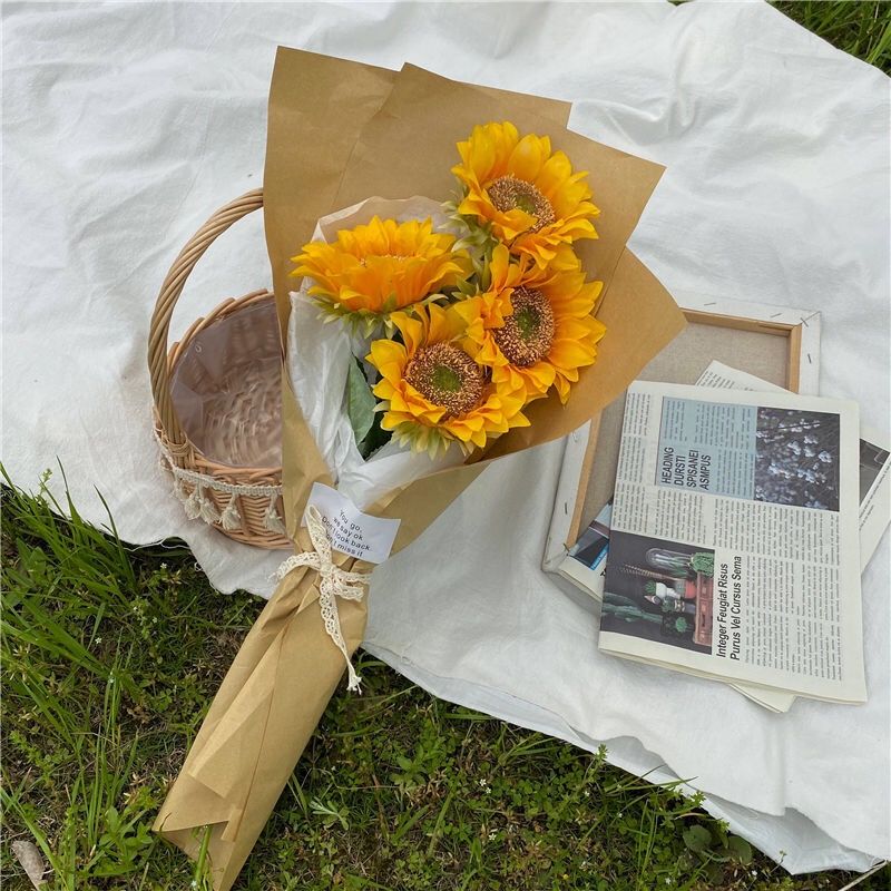 韩国ins风向日葵仿真花太阳花束房间装饰拍照道具手捧花摄影摆件 一只