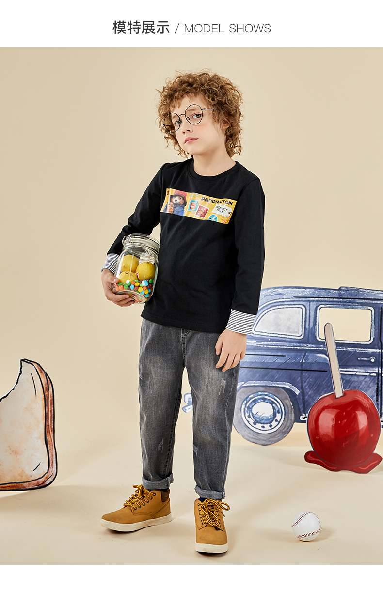 paddingtonbear帕丁顿熊童装男童儿童长袖内搭套头t恤