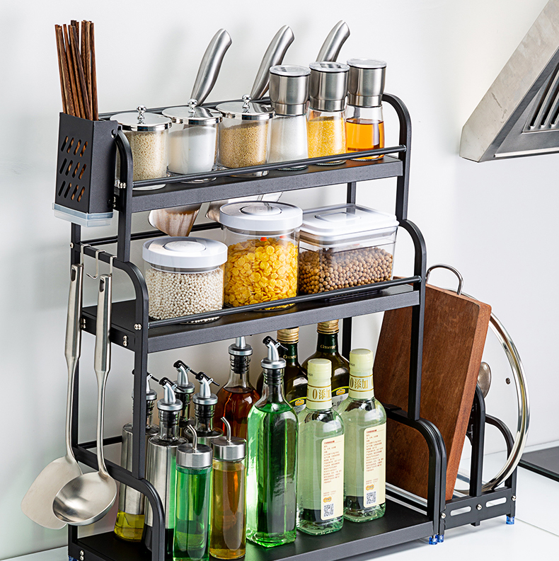 厨房置物架调料架多功能不锈钢调味品收纳台面油盐酱醋调料瓶刀架