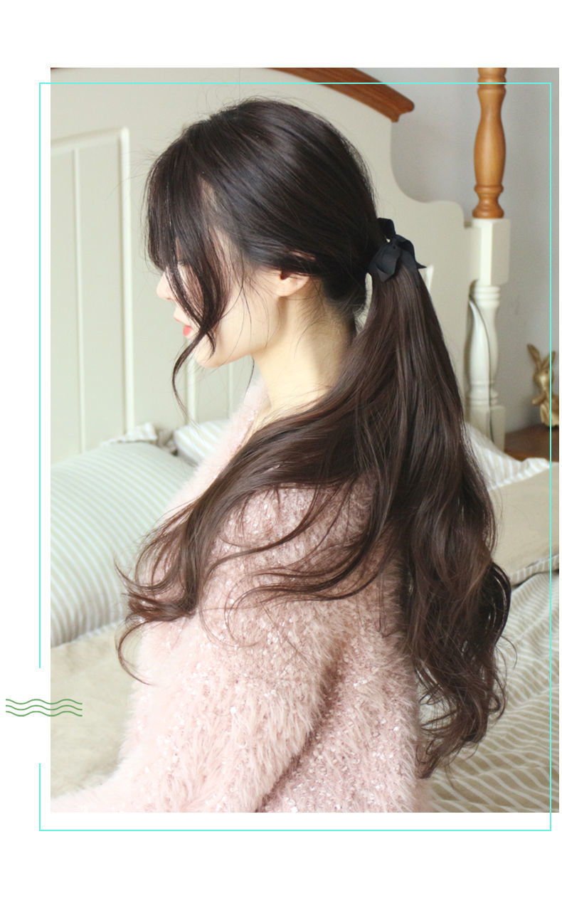 自然黑低马尾假发女绑带式逼真假马尾大波浪长发尾辫子气质中长卷发片