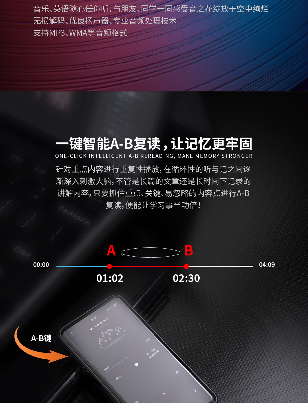 飞利浦philipsmp3蓝牙音乐播放器sa1508外放便携式随声听学生英语听力