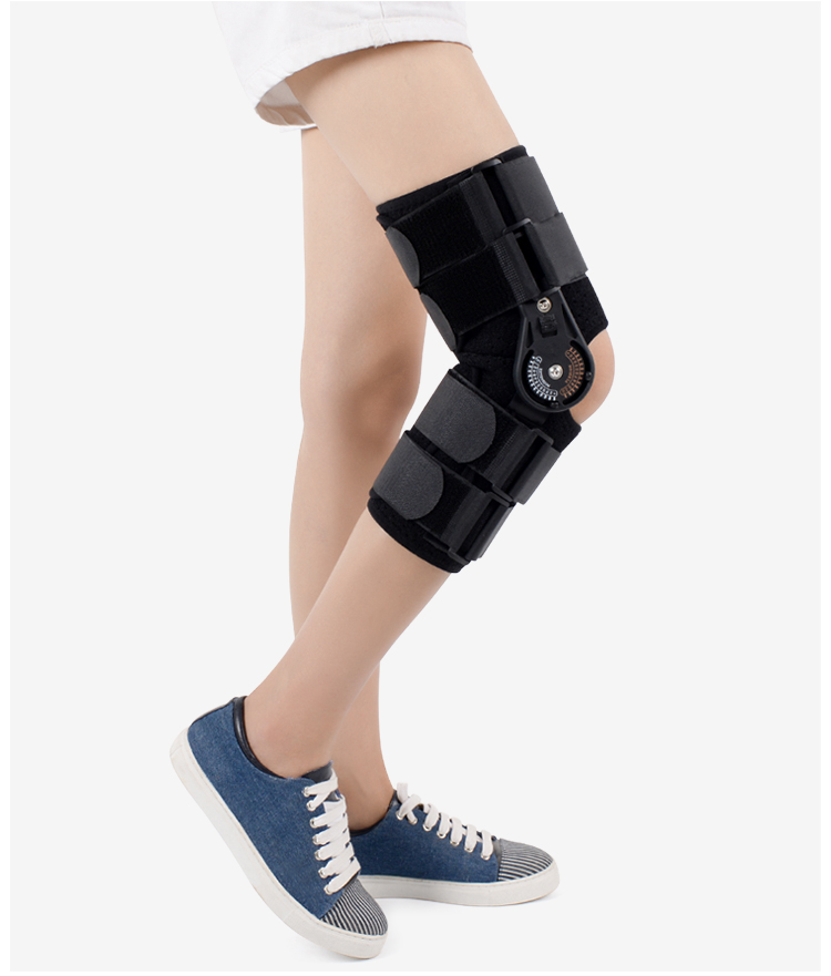 髌骨骨折膝关节支具可调下肢支架半月板固定护具卡盘式康复黑色标准款