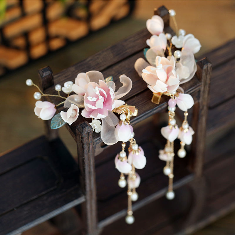 浅粉色楠姝对夹发饰夏仙女短发超仙气古风对夹配饰全套汉服头饰一套