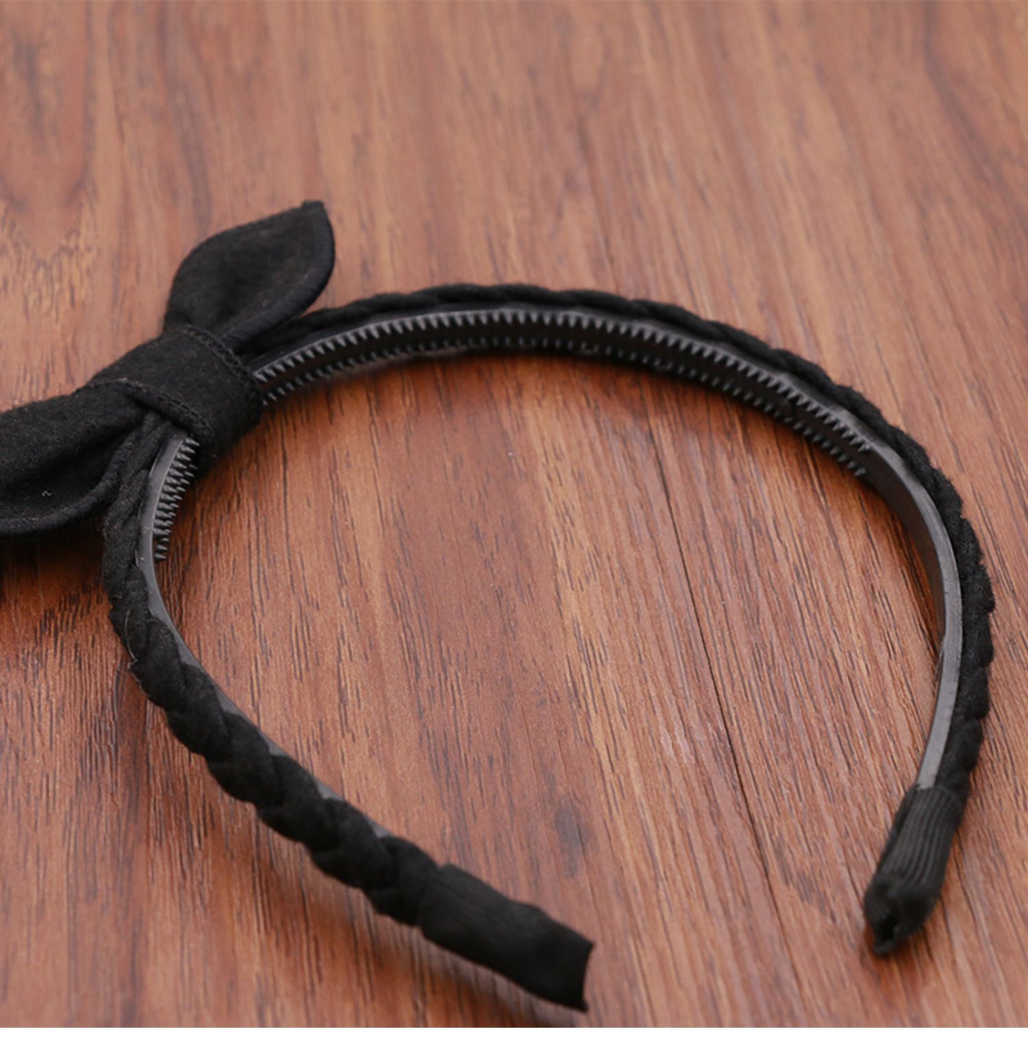 辫子发箍毛呢兔耳朵发卡儿女童带齿防滑头饰女孩压发夹子学生头箍酒红