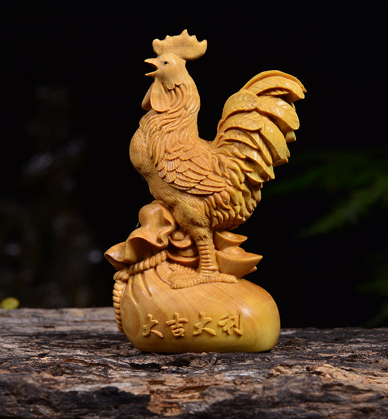 礼氏嘉装饰摆件 礼氏嘉 木雕小叶黄杨木鸡摆件实木