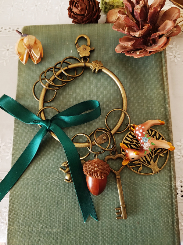 复古森林系小鹿天然橡果大钥匙圈钥匙扣送女友闺蜜圣诞生日礼物品