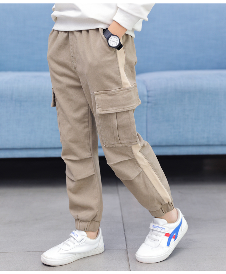 问荷儿童工装裤男童裤子春秋款中大童运动裤男孩休闲裤薄款2020新款潮