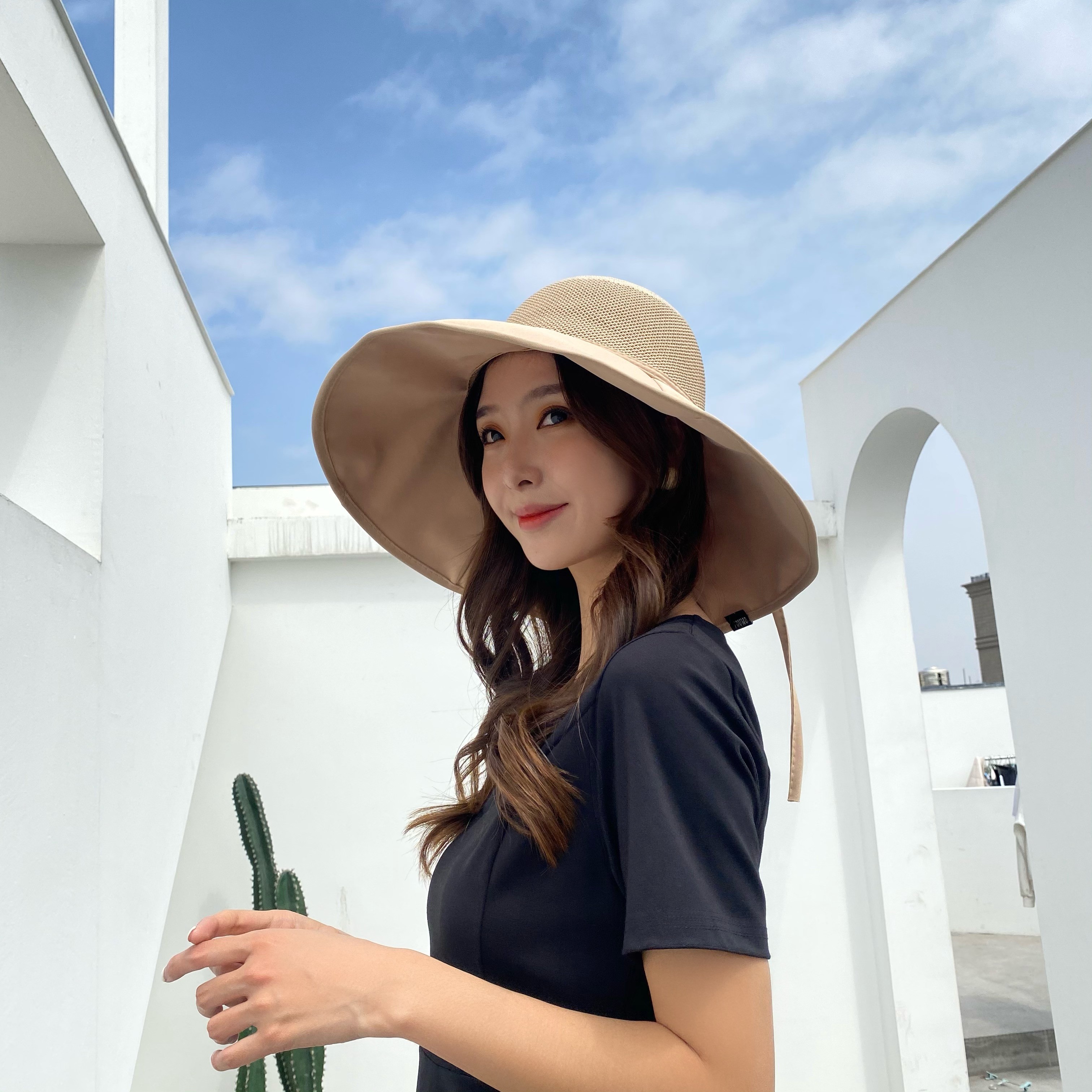 祥世恒吉渔夫帽女遮阳透气帽女春秋薄款百搭韩版优雅时尚盆帽