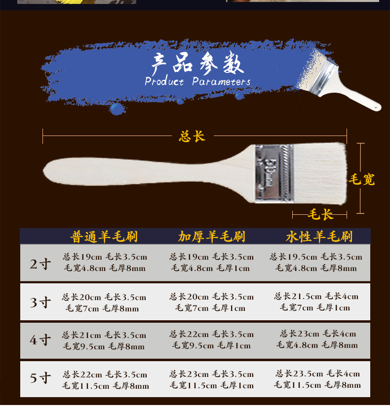 羊毛刷子软毛油漆刷木柄不掉毛水性月饼羊毛刷 烘焙无痕3寸4寸8寸