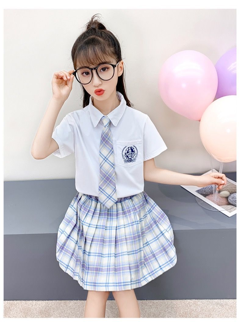 臻依缘儿童套装 儿童jk制服百褶裙正版9岁小学生春季10岁儿童短裙校服