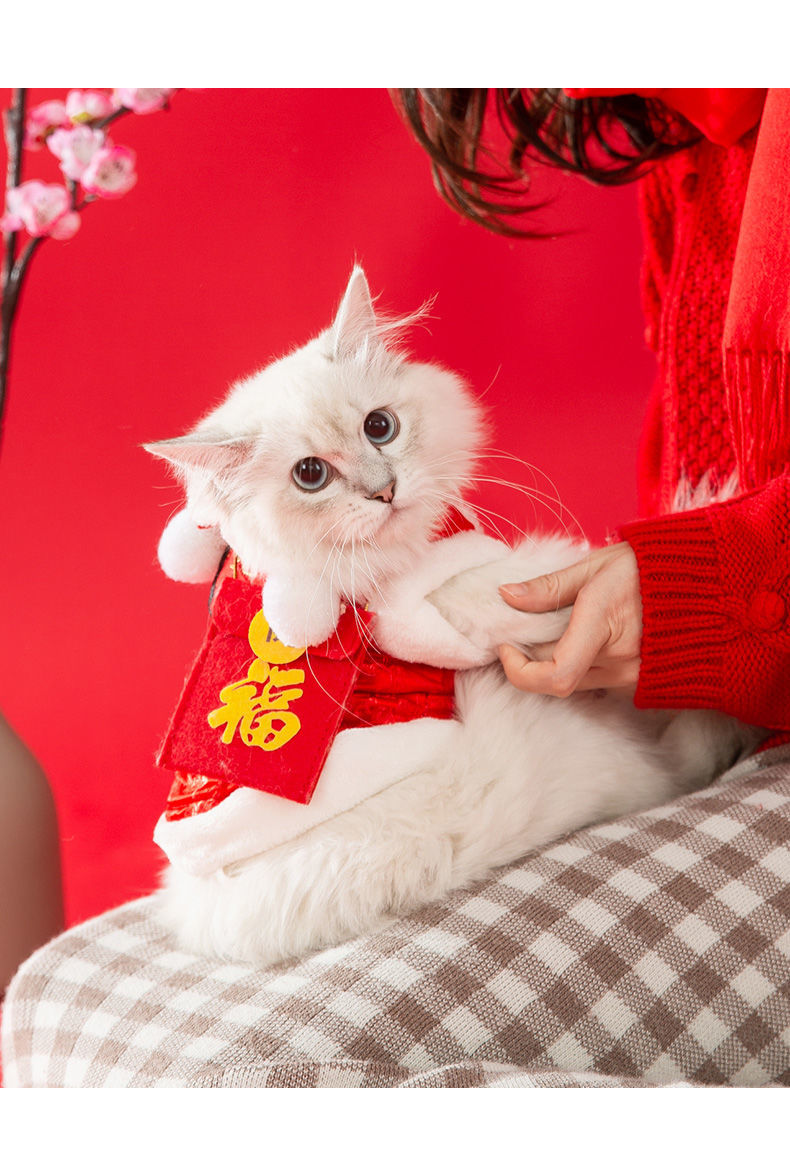 《猫咪新年衣服狗狗过年唐装加绒厚保暖泰迪小猫猫宠物防掉毛秋冬装