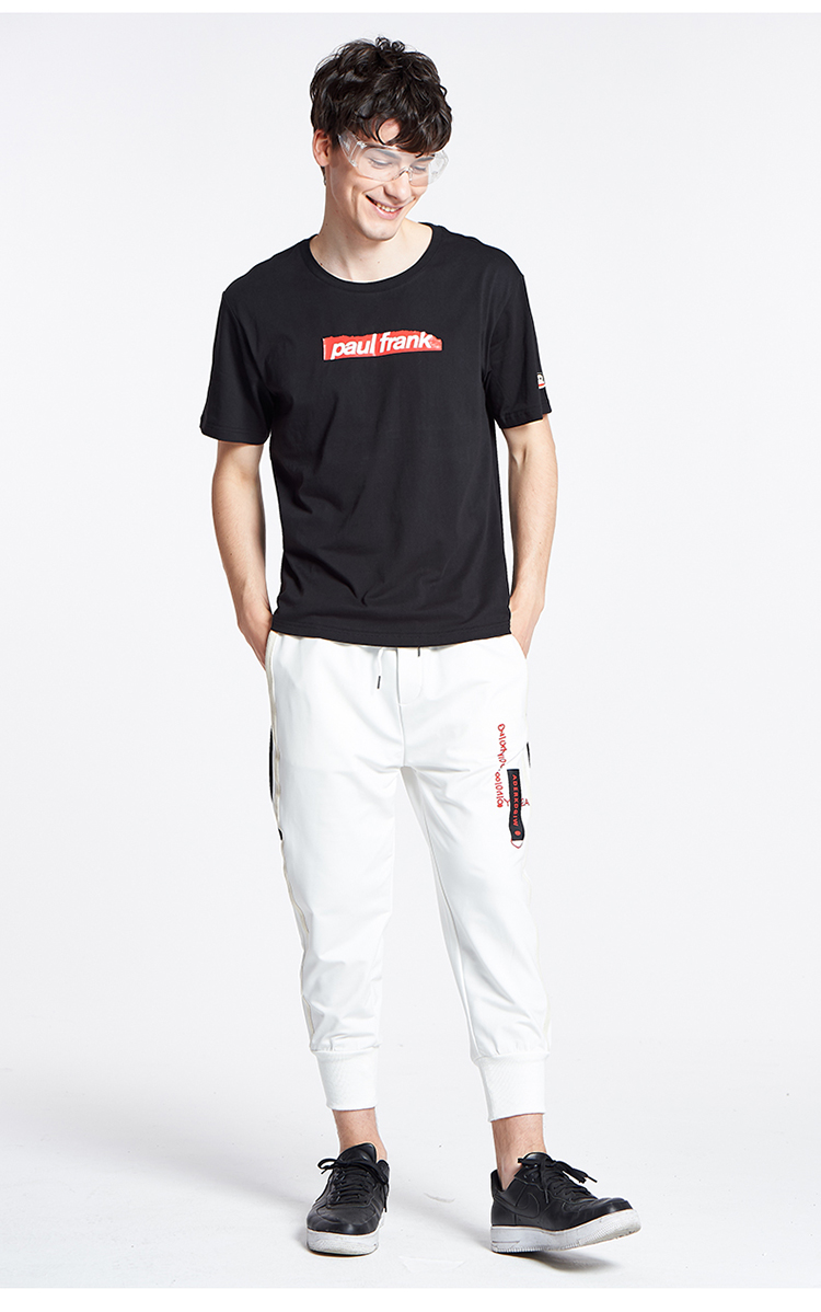 paulfrank大嘴猴2020夏季新款短袖t恤男韩版印花宽松打底衫潮l黑色