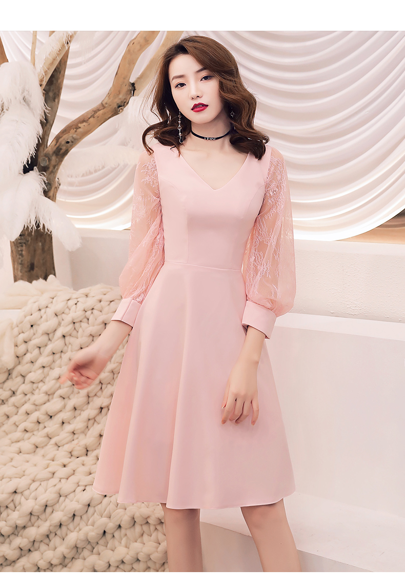 粉色小晚礼服裙女平时可穿短款气质18岁成年礼宴会伴娘生日连衣裙