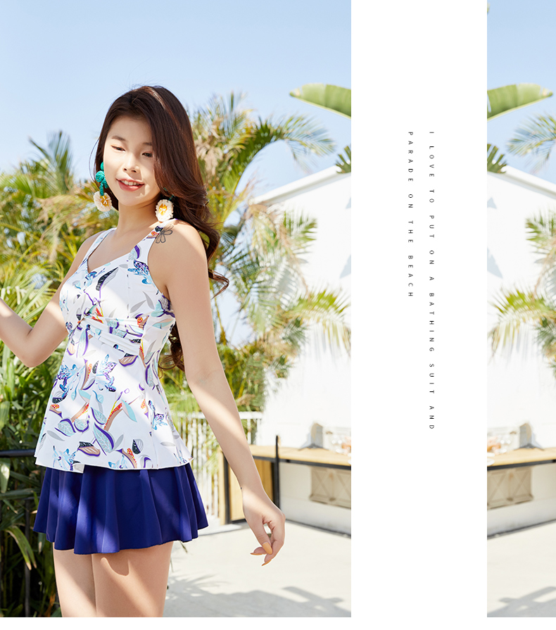 号手泳衣女遮肚显瘦保守连体大码泳装性感裙式平角泡温泉分体韩国