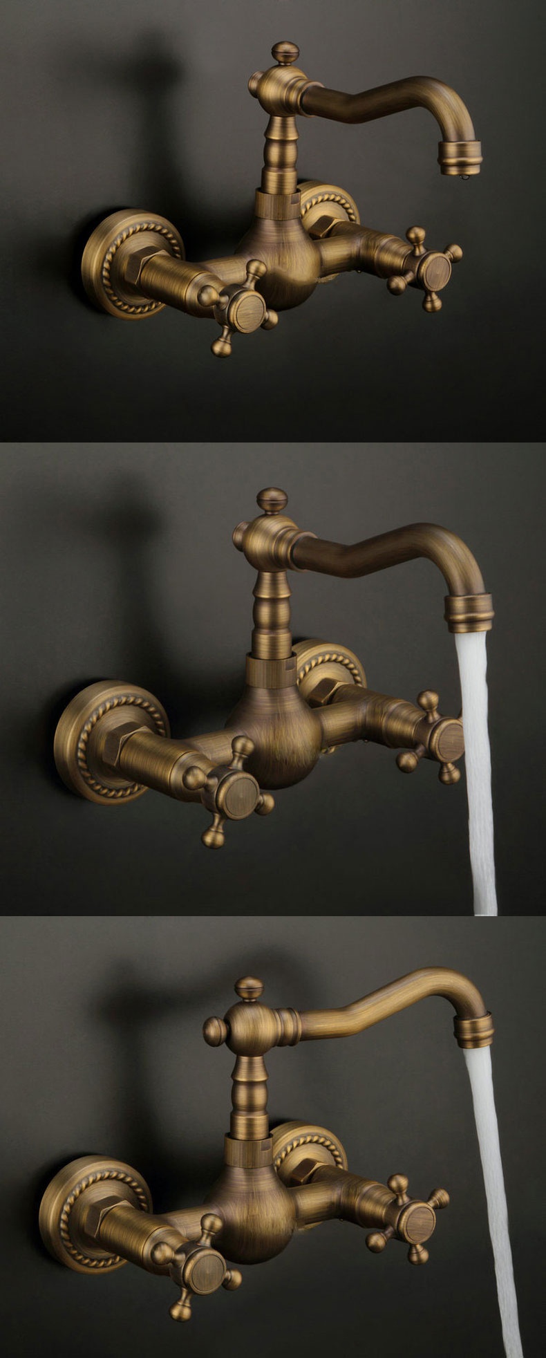 入墙式冷热水龙头铜阳台洗衣池浴缸洗脸面盆闪电客复古水笼头