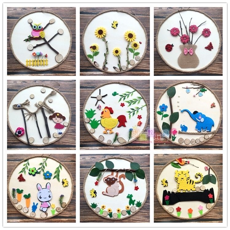 创意圆盘木板麻绳画手工材料包幼儿园环创室内挂饰壁饰装饰用品贝壳款