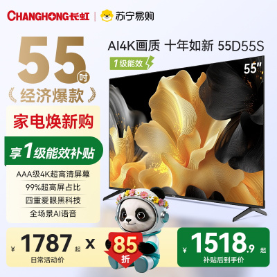长虹电视55D55S 55英寸60Hz高刷内置分舱回音壁云帆AI大模型2+64GB大内存4K平板液晶电视机