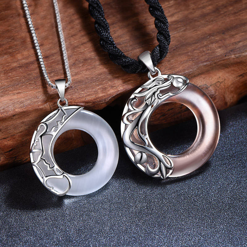 纯银项链男士吊坠简约学生男生潮黑曜石情侣银饰情人节礼物送男友