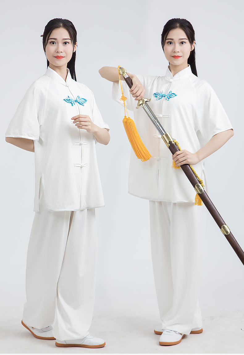 太极服女牛奶丝夏季飘逸太极拳练功服男中老人武术表演服免运费