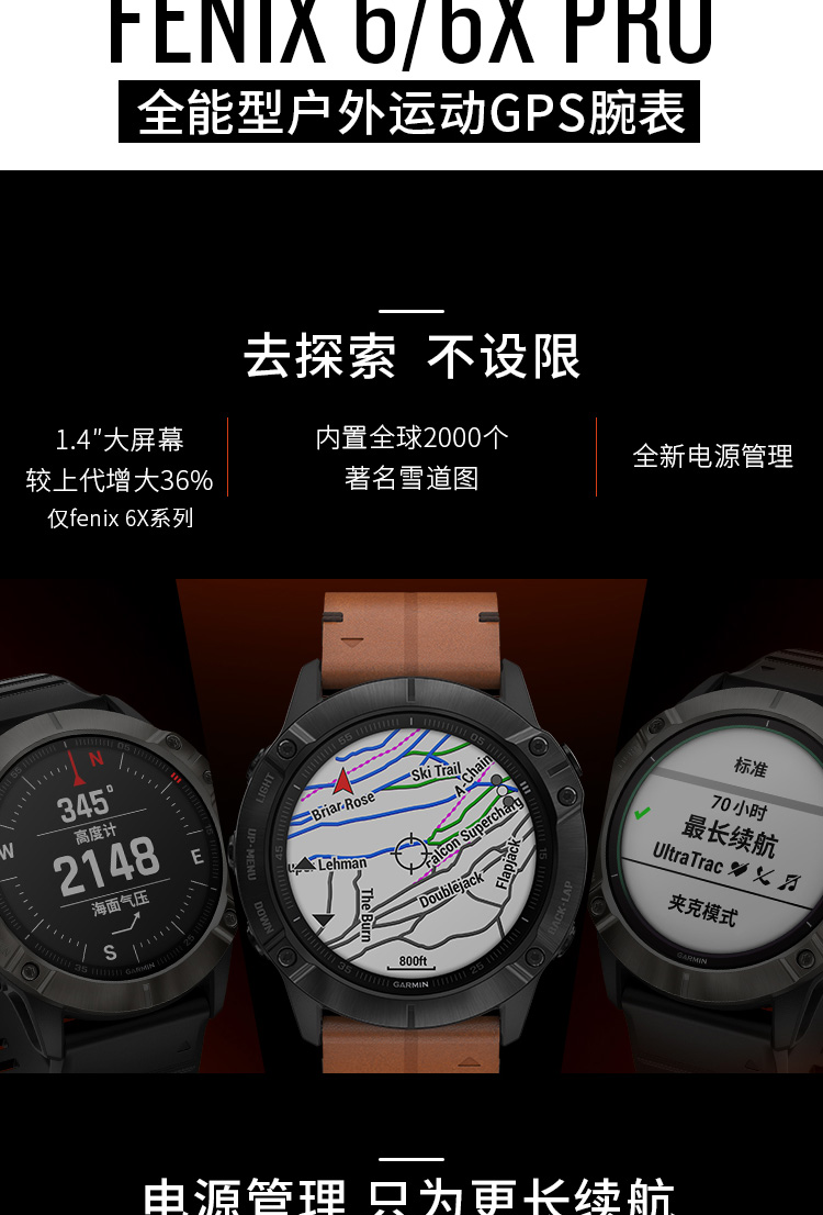 佳明(garmin)fenix 6 pro 藍寶石鈦合金灰色表圈gps橙色錶帶運動戶外