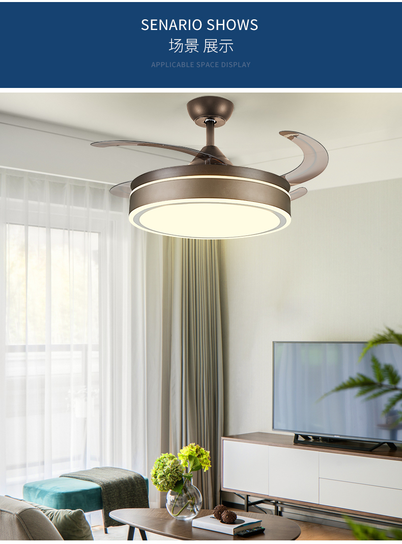 领王新款隐形风扇灯客厅 北欧现代卧室带风扇吊灯的家用餐厅吊扇灯