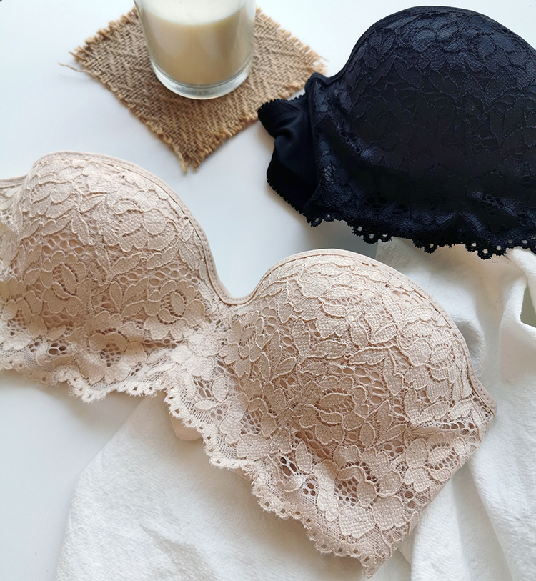 suntek蕾丝隐形文胸无肩带内衣女无钢圈夏薄款聚拢防滑大小抹胸光面