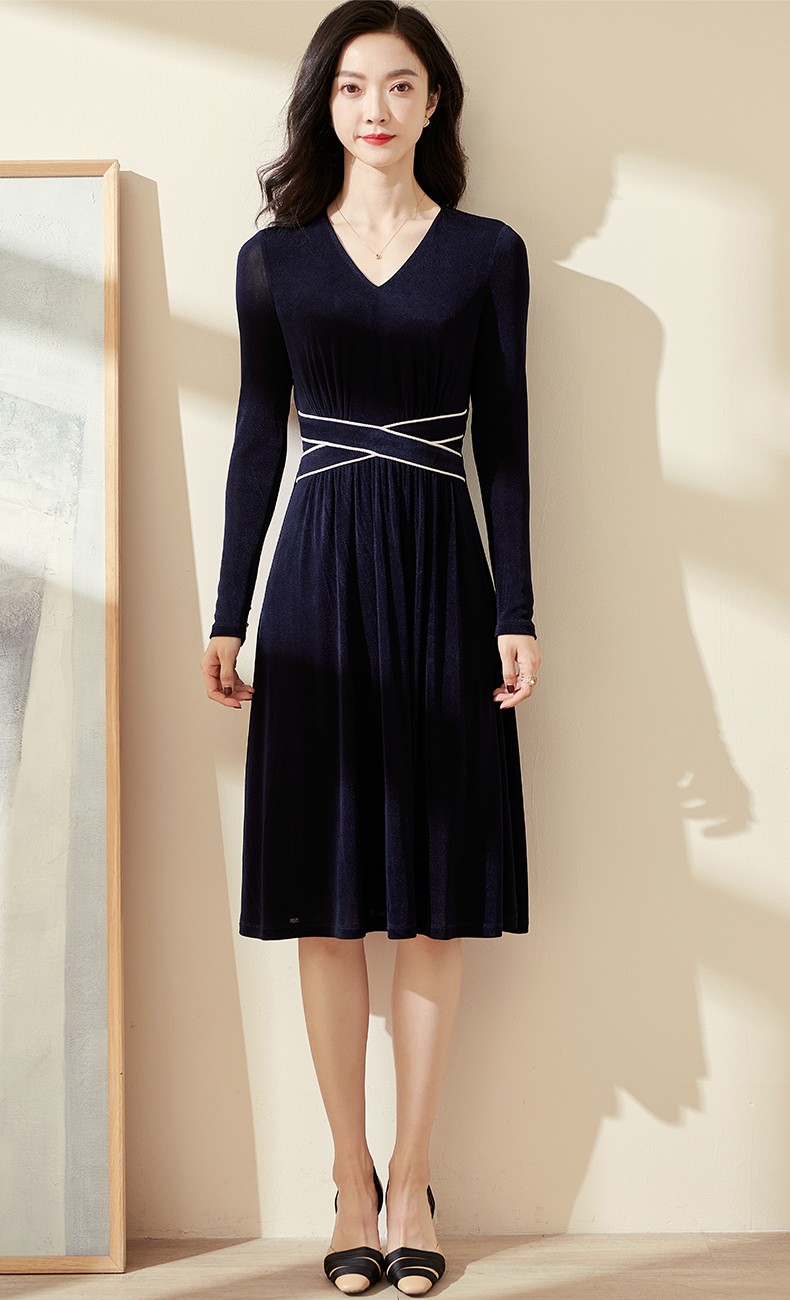 hunnz连衣裙 hunnz高档女装醋酸针织连衣裙女2022新款时尚优雅简约